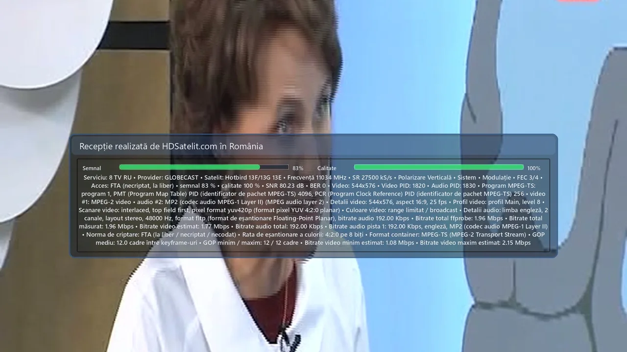 8 TV RU pe Hotbird: varianta internațională a lui 8 Kanal, verificată în România