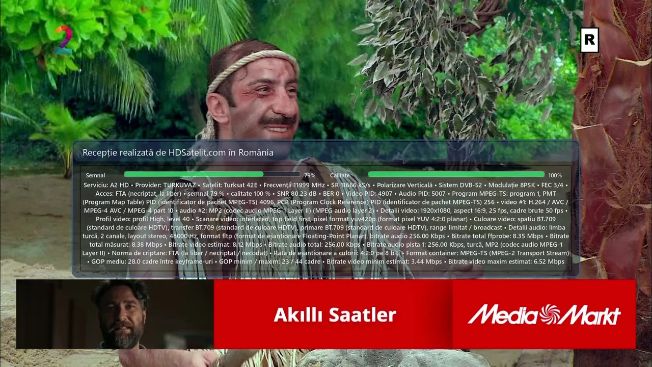 A2 HD la liber prin Turksat 42E: canalul turcesc de seriale și sport recepționat în România