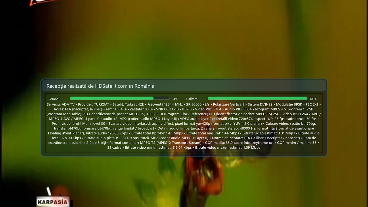 ADA TV, postul de știri din Cipru de Nord, recepționat în România prin Turksat 42E