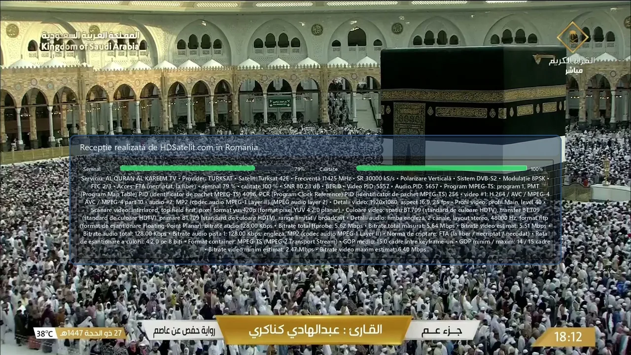 AL QURAN AL KAREEM TV, recepționat în România prin Turksat 42E