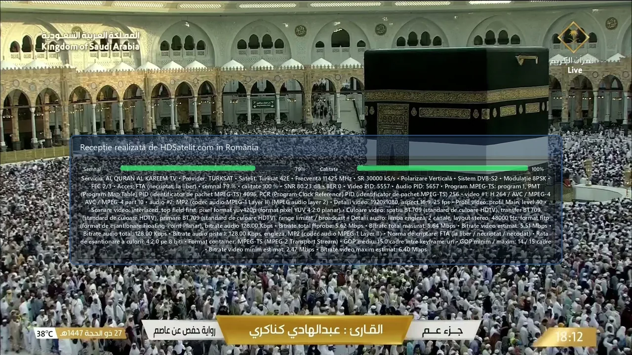 AL QURAN AL KAREEM TV, recepționat în România prin Turksat 42E