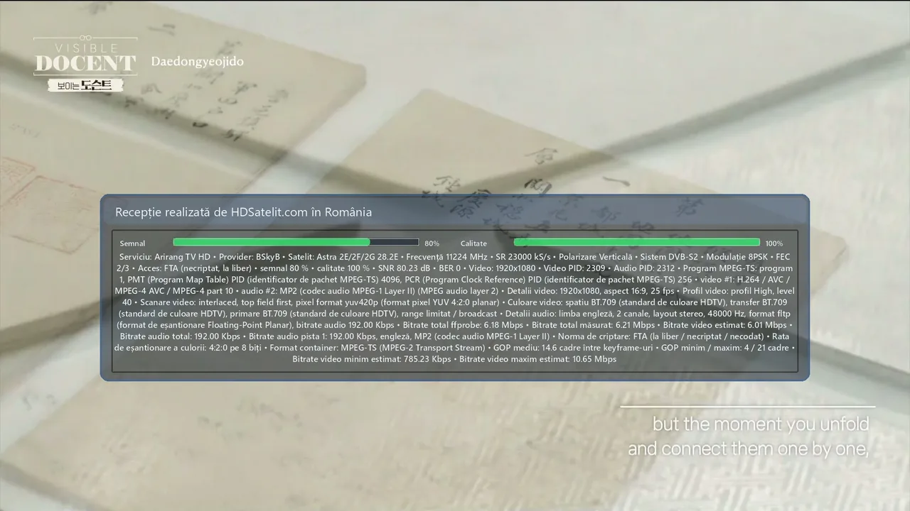Arirang TV HD, canalul sud-coreean în engleză recepționat la liber prin Astra 2E/2F/2G