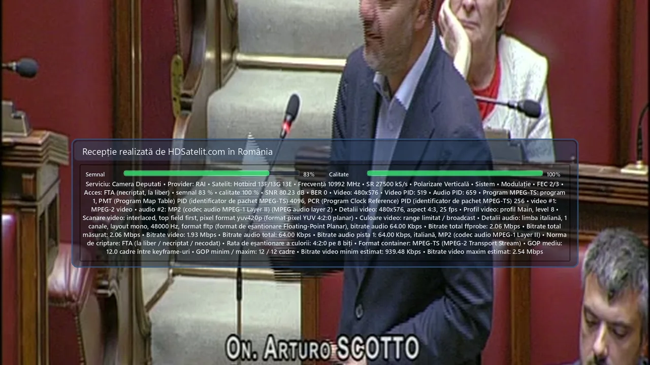 Camera Deputati, canalul Camerei Deputaților din Italia, găsit la liber pe Hot Bird 13F/13G