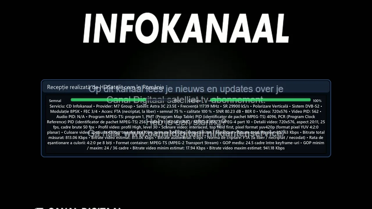CD Infokanaal la liber prin Astra 3C, verificat în România
