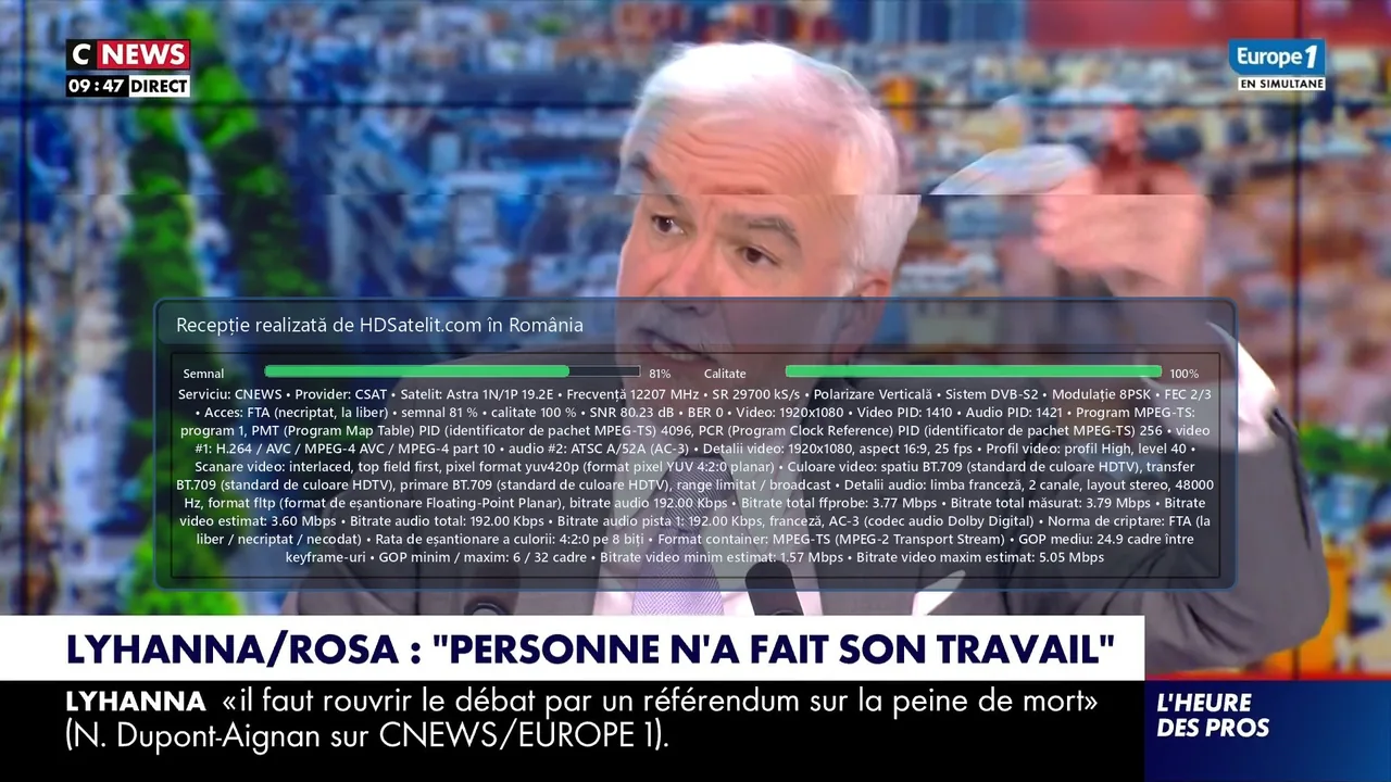 CNEWS prin Astra 1N/1P: ce am recepționat la liber în România