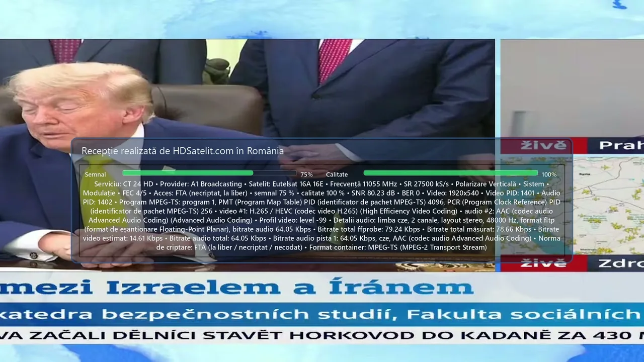 CT24 HD, canalul de știri al televiziunii cehe, verificat la liber pe Eutelsat 16A