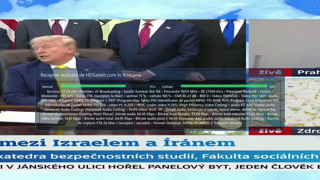 CT24 HD, canalul de știri al televiziunii cehe, verificat la liber pe Eutelsat 16A