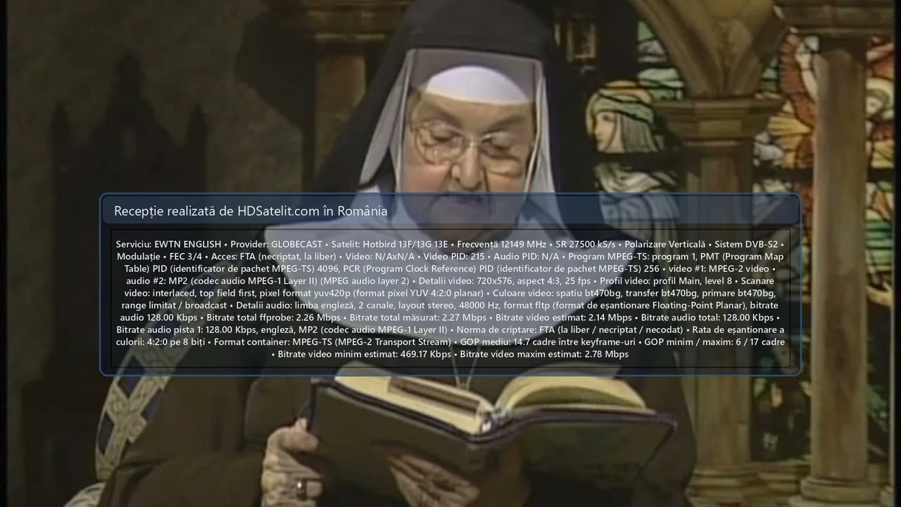 EWTN ENGLISH, canal catolic la liber pe Hotbird 13F/13G în România
