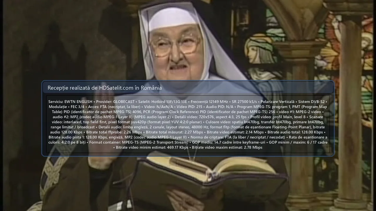 EWTN ENGLISH, canal catolic la liber pe Hotbird 13F/13G în România