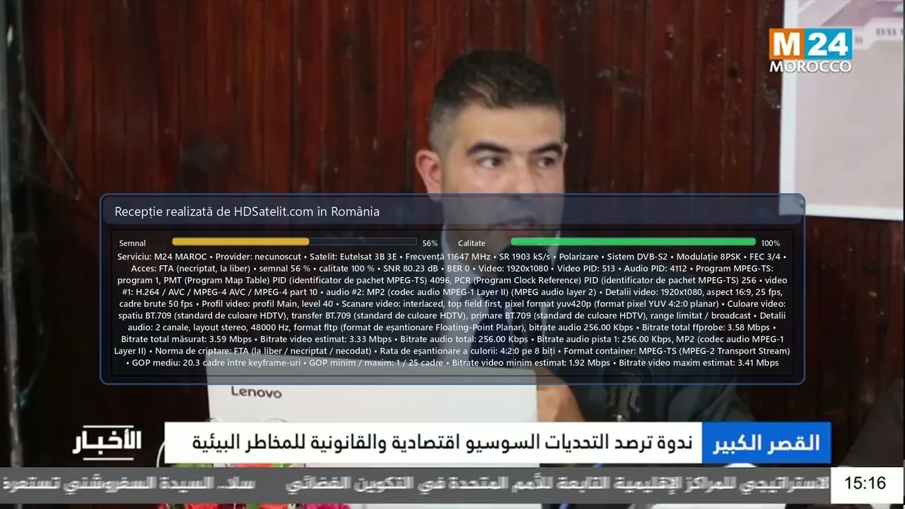 M24 Maroc, canalul de știri MAP recepționat în România prin Eutelsat 3B