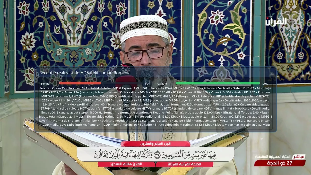 Quran TV la liber prin Eutelsat 36D, verificat în România
