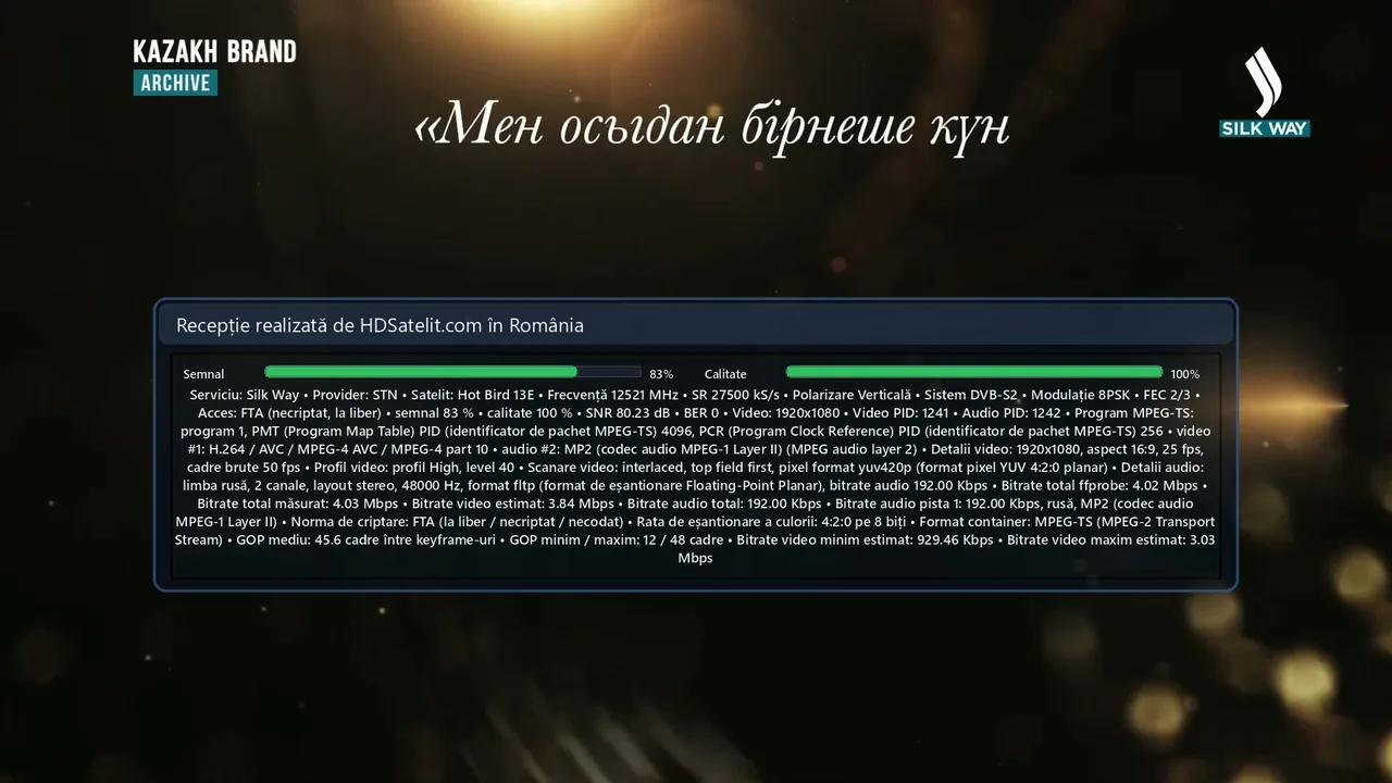 Silk Way, la liber pe Hot Bird 13E, găsit în recepția din România