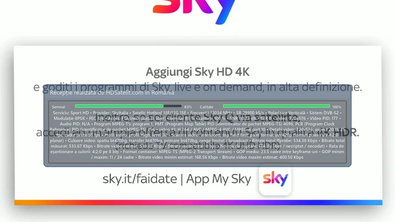 Sport HD, verificat la liber pe Hotbird 13F/13G din România