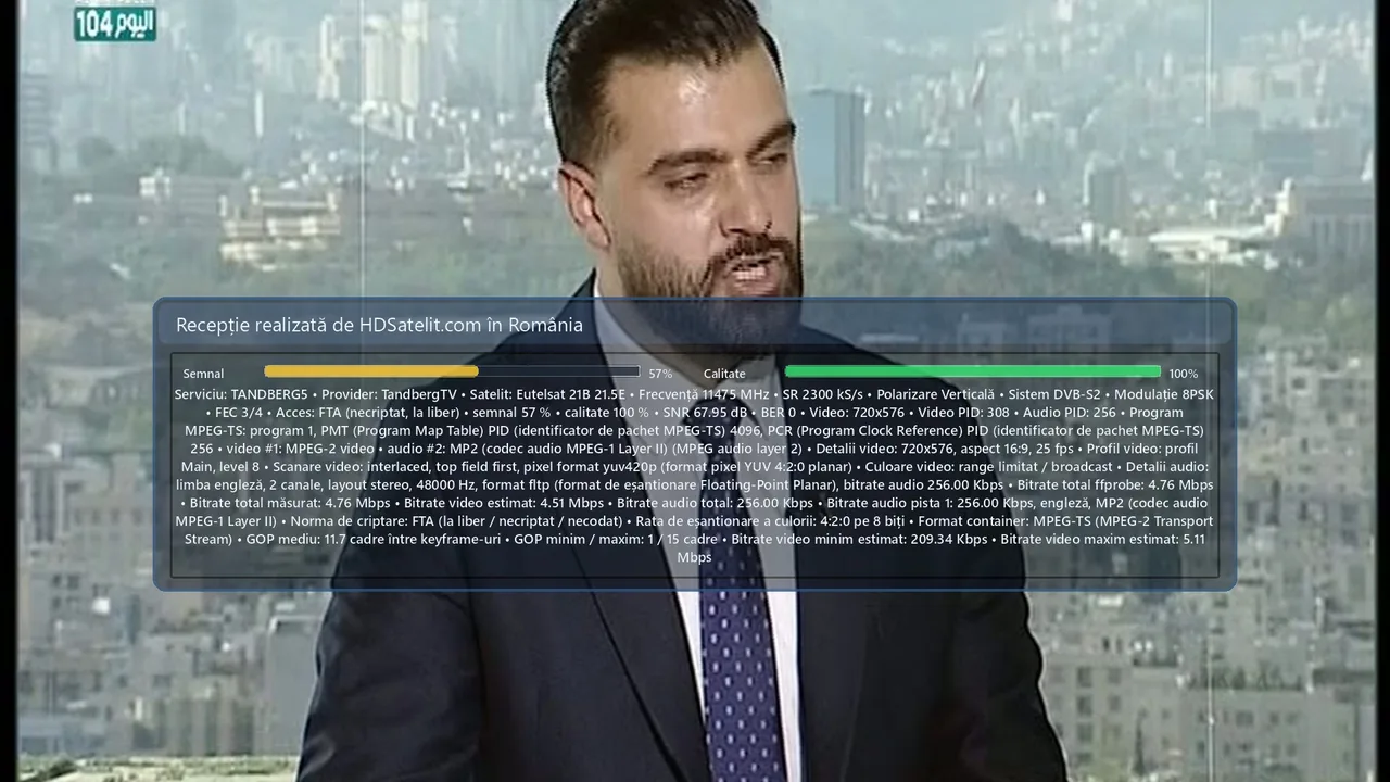 TANDBERG5 pe Eutelsat 21B, recepție la liber verificată în România
