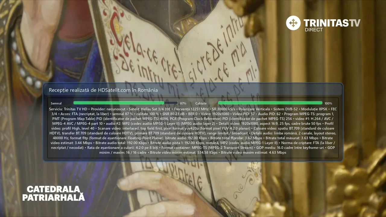 Trinitas TV HD prin Hellas Sat 3 și ce arată recepția din România